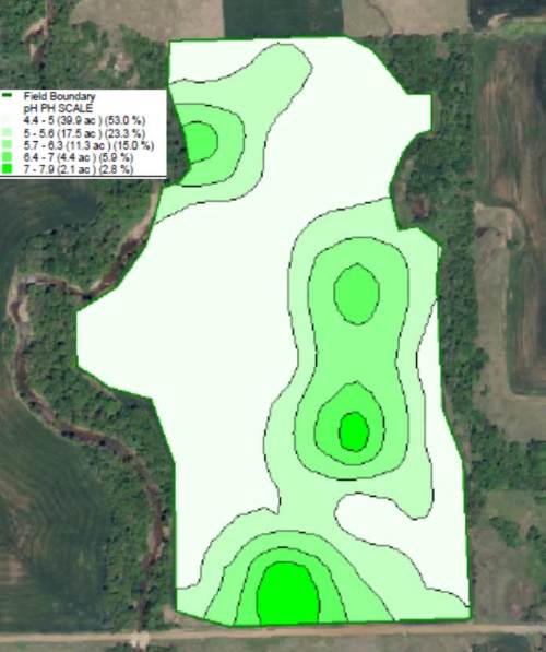 Figure 5. Soil pH results from a 75 acre field that was grid soil sampled at a 2.5 ac resolution.